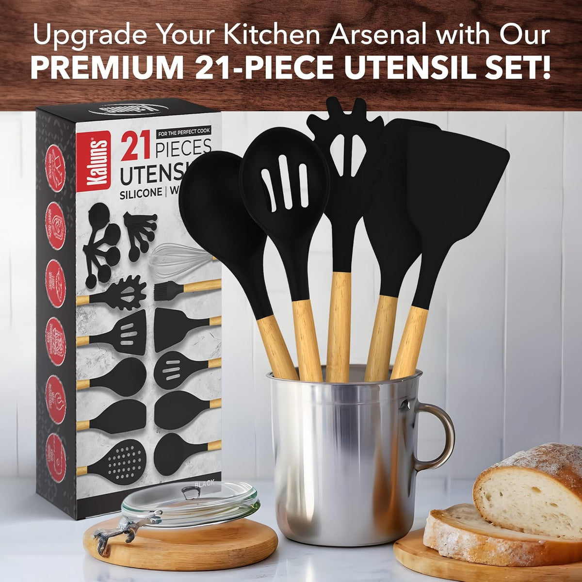 21 Piece Wooden Silicone Cooking Utensil Set – kaluns®