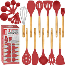 Load image into Gallery viewer, 21 Piece Wooden Silicone Cooking Utensil Set
