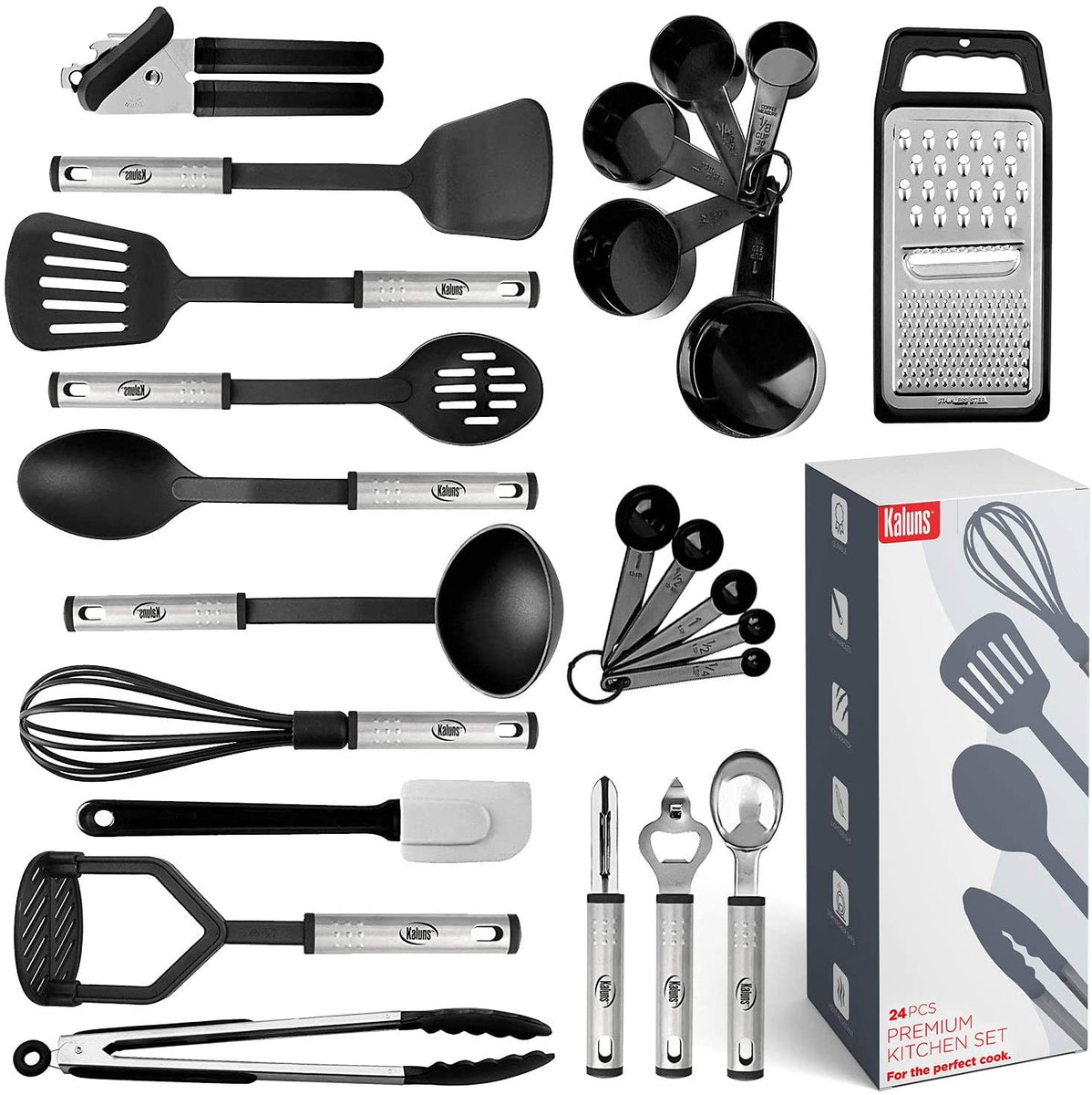 Kaluns Kitchen Utensils Set, 21 Piece Wood and Silicone, Cooking Utensils,  Dishwasher Safe and Heat Resistant Kitchen Tools, Black
