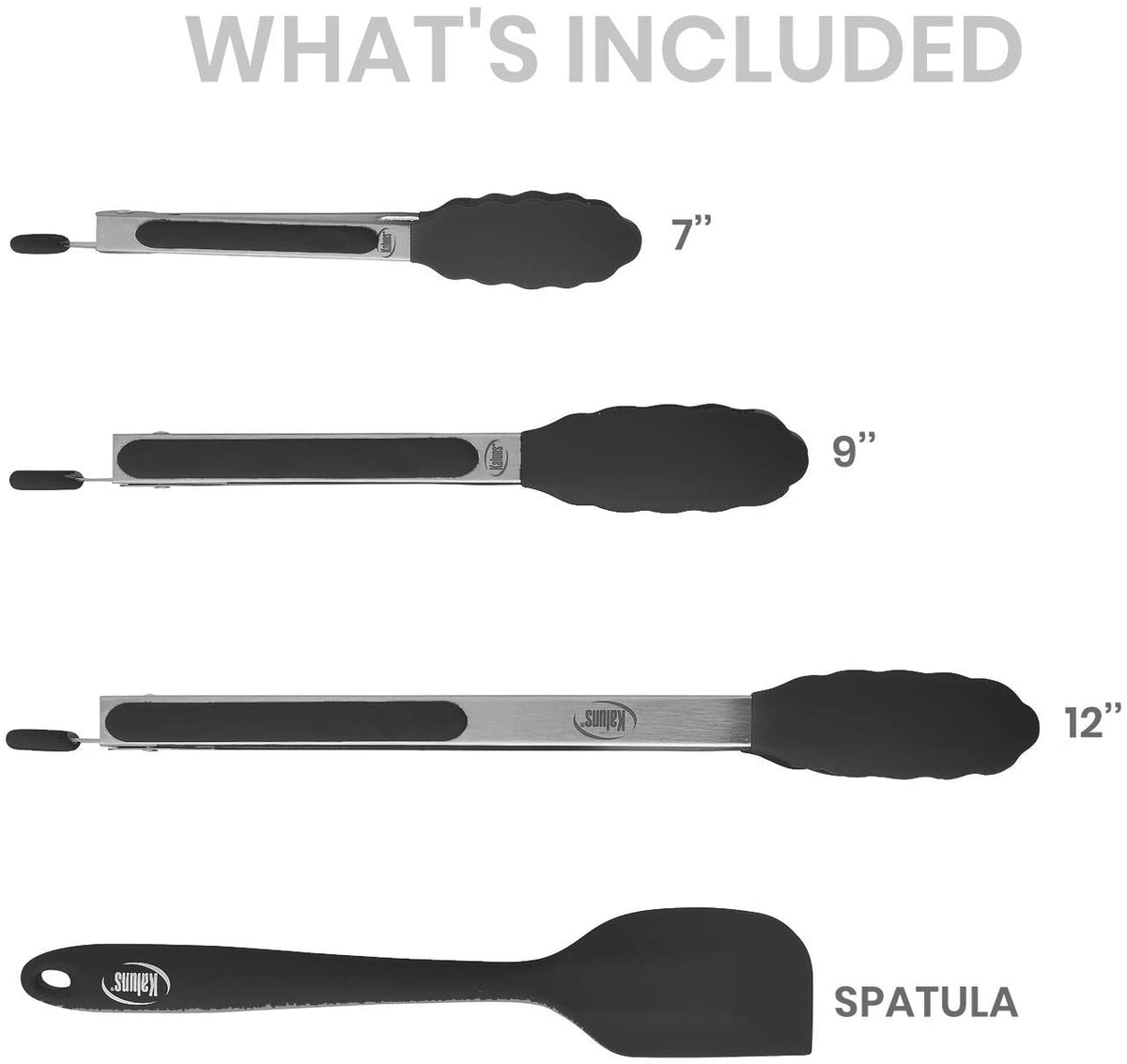 Kaluns Kitchen Tongs Set, Set of Four 7,9, and 12 Inch Tong Plus Silicone  Spatula, Non-stick, Heat Resistant Serving Utensils, Green