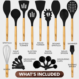 21 Piece Wooden Silicone Cooking Utensil Set