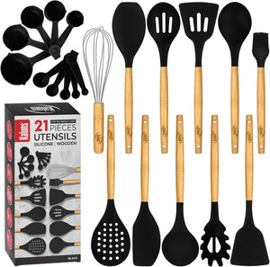 21 Piece Wooden Silicone Cooking Utensil Set