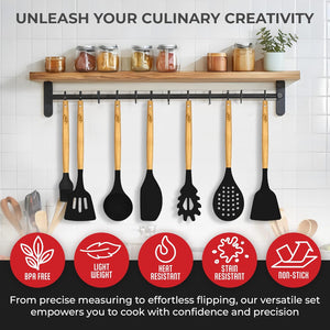 21 Piece Wooden Silicone Cooking Utensil Set