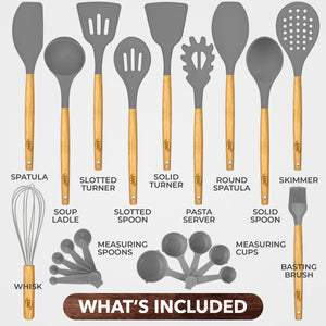 21 Piece Wooden Silicone Cooking Utensil Set