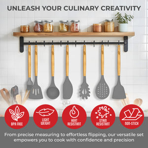 21 Piece Wooden Silicone Cooking Utensil Set