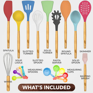 21 Piece Wooden Silicone Cooking Utensil Set