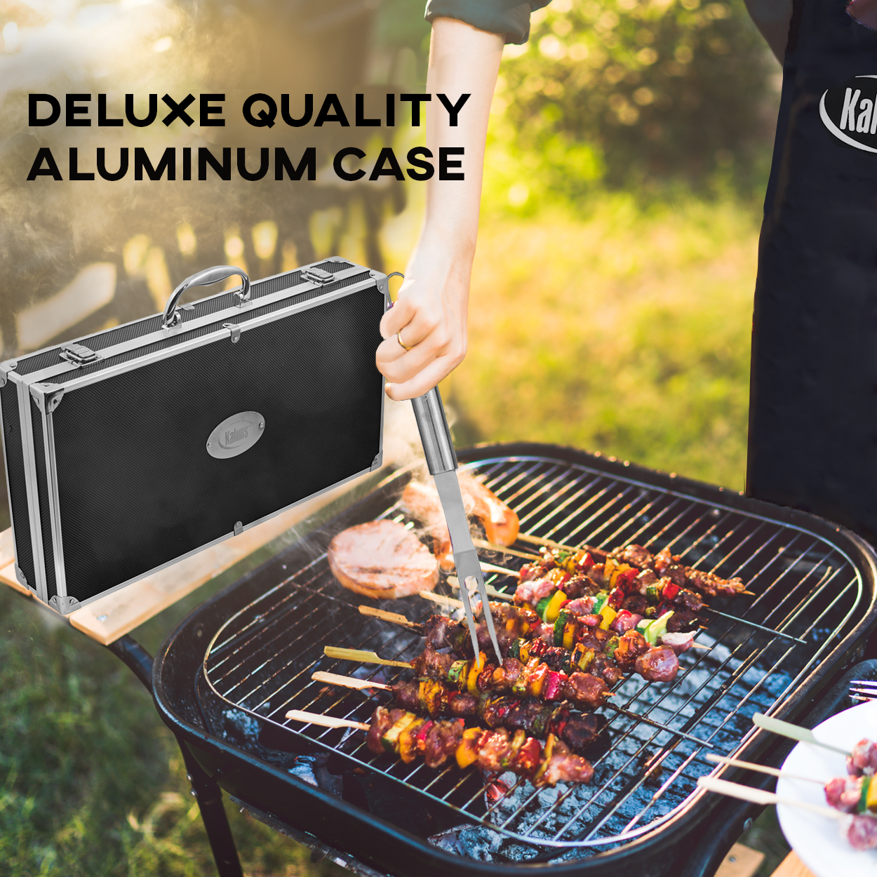Kaluns BBQ Grilling Accessories, Grilling Gifts for Men Dad, Grill Tools  for Outdoor Grill, Heavy Duty Stainless Steel Grill Set with Aluminum Case
