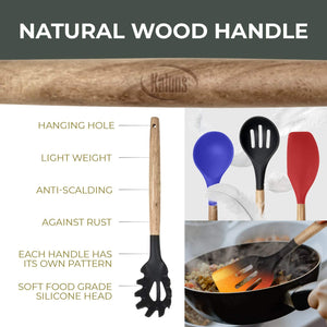 Set Kitchen Utensils Silicone Wooden Handle