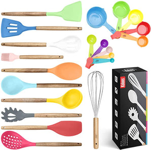 21 Piece Wooden Silicone Cooking Utensil Set