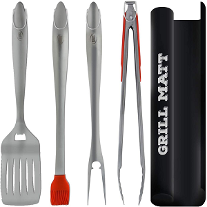 Kaluns Grill Set, Heavy Duty Thick Stainless Steel Grilling Utensils 5  Piece Grilling Set, Tong, Fork, Spatula, Basting Brush Extra Long Grill
